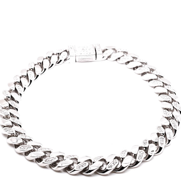 graziella Sterling Silver 8" 8mm C.Z Cuban Link Chain