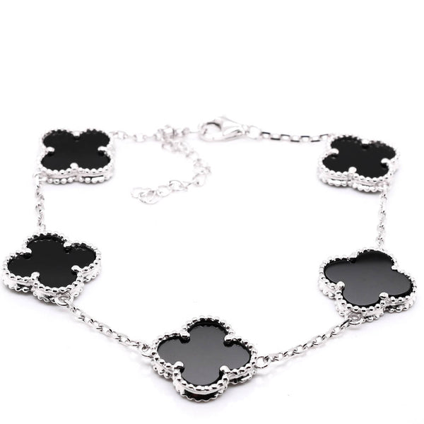 graziella Sterling Silver 8" Black Onyx Flower Bracelet