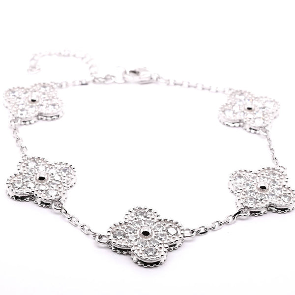 graziella Sterling Silver 8" C.Z Multi Clover Bracelet