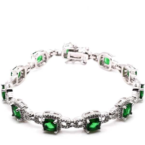 graziella Sterling Silver 8" Green & White C.Z Tennis Bracelet