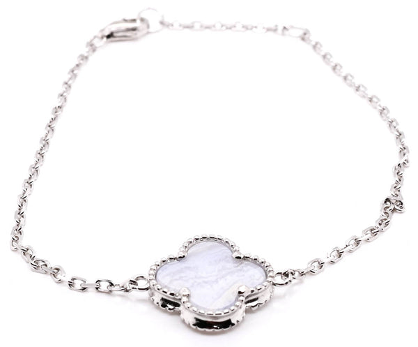 graziella Sterling Silver 8" Mother of Pearl Flower Bracelet