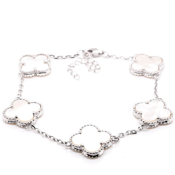 graziella Sterling Silver 8" Mother of Pearl Flower Bracelet