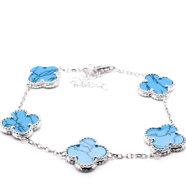 graziella Sterling Silver 8" Turquoise Flower Bracelet