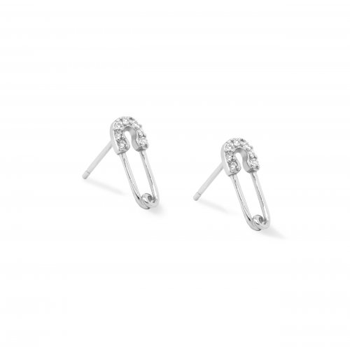 graziella Sterling Silver C.Z Safety Pin Stud Earrings