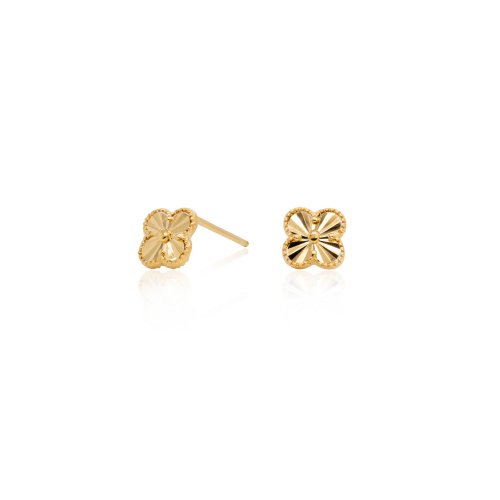 graziella Sterling Silver Diamond Cut Flower Designer Inspired Vancleef Stud Earrings