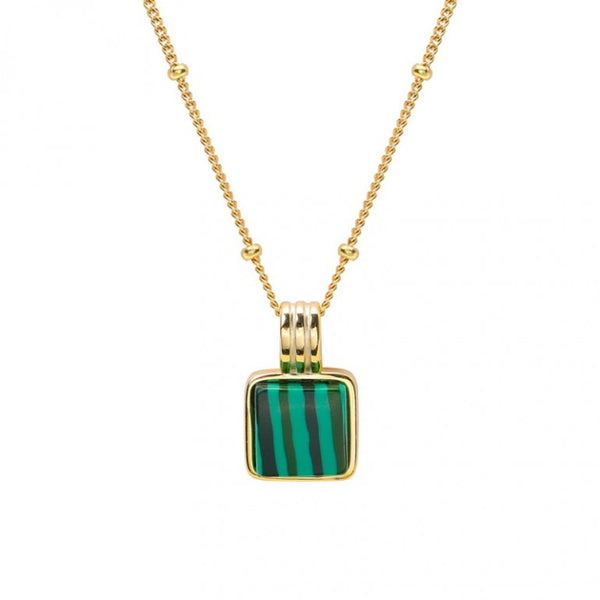 graziella Sterling Silver Gold Plated 18" Square Malachite Necklace