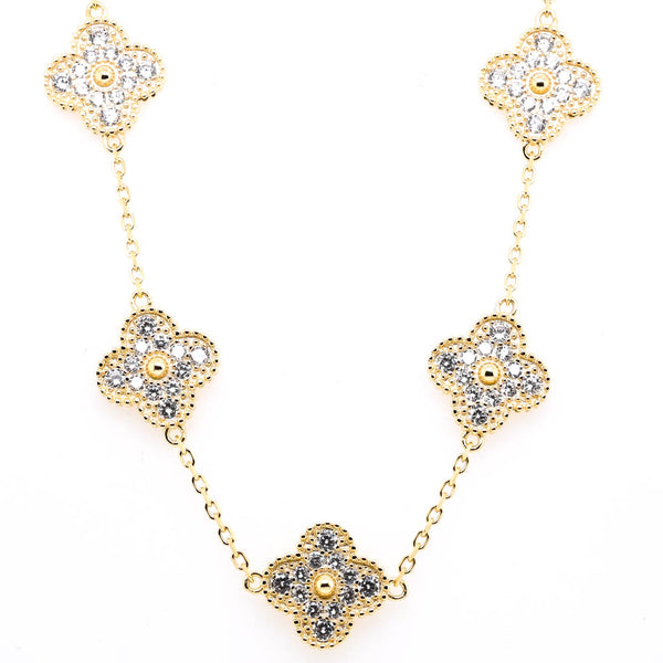 graziella Sterling Silver Gold Plated 26" Multi C.Z Clover Necklace