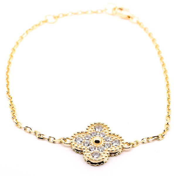 graziella Sterling Silver Gold Tone Plated 8" C.Z Clover Bracelet