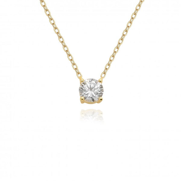 graziella Sterling Silver Gold Vermeil 18" 8mm Single CZ Prong Set Necklace