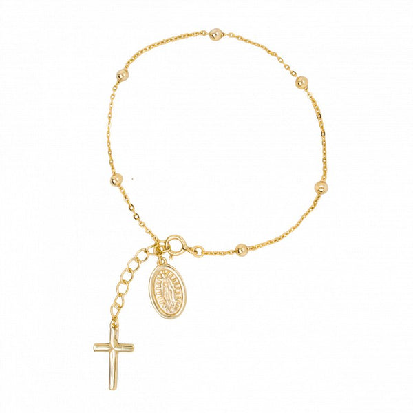 graziella Sterling Silver Gold Vermeil 7.25" Beaded Rosary Bracelet