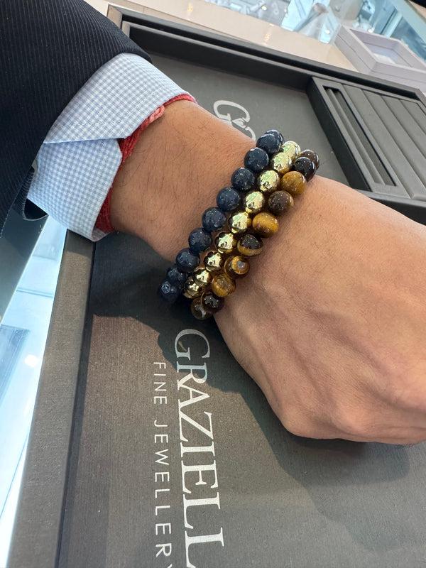 Graziella Sterling Silver Gold Vermeil 7.5"  8mm Bead Bracelet