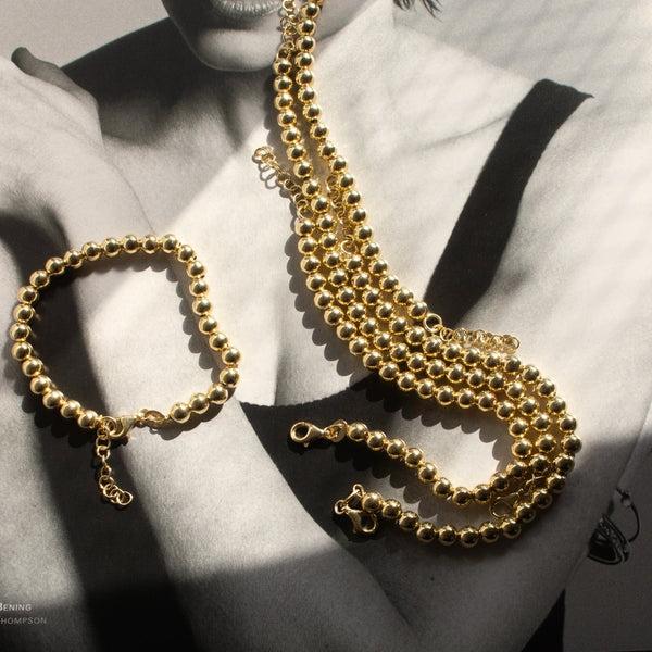 Graziella Sterling Silver Gold Vermeil 7.5"  8mm Bead Bracelet