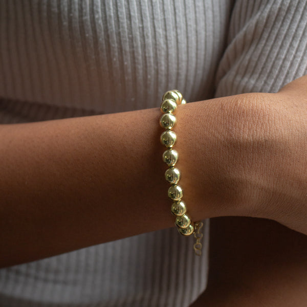 graziella Sterling Silver Gold Vermeil 7.5"  8mm bead bracelet