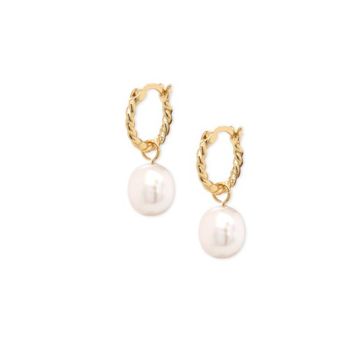 graziella Sterling SIlver Gold Vermeil Rope Hoops with Dangling Pearl