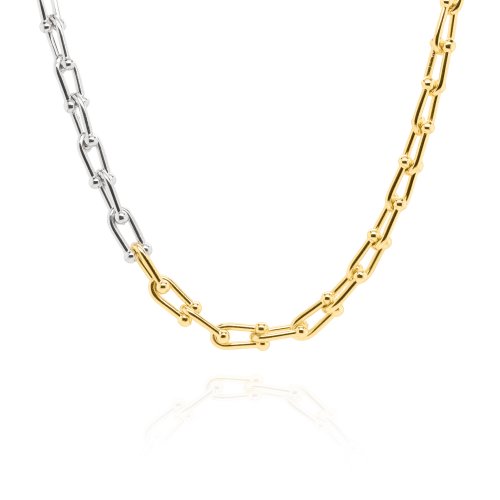 graziella Sterling Silver Gold Vermeil Two Tone 20" 5.6mm Tiffany Inspired Hardware Necklace
