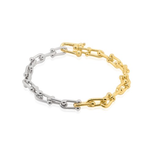 graziella Sterling Silver Gold Vermeil Two Tone 8" Tiffany Inspired Hardware Bracelet