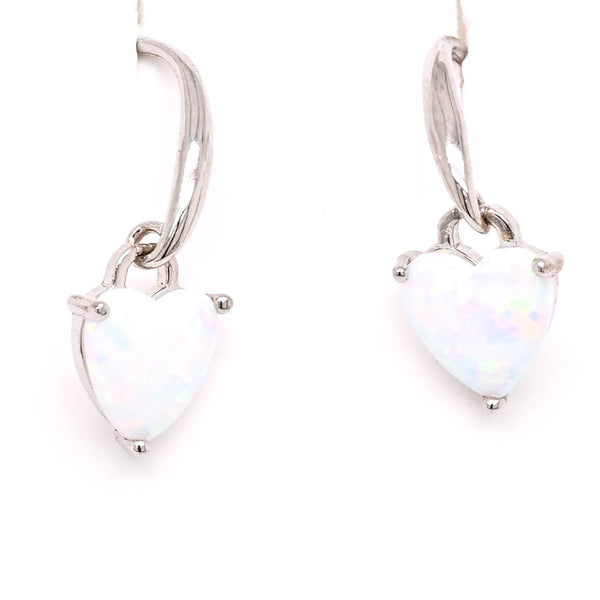 graziella Sterling Silver Heart shaped Opal Drop Earrings