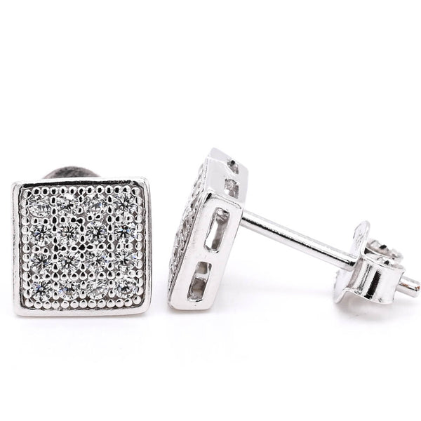 Graziella Sterling Silver PaveSet Blue C.Z Stud Earrings