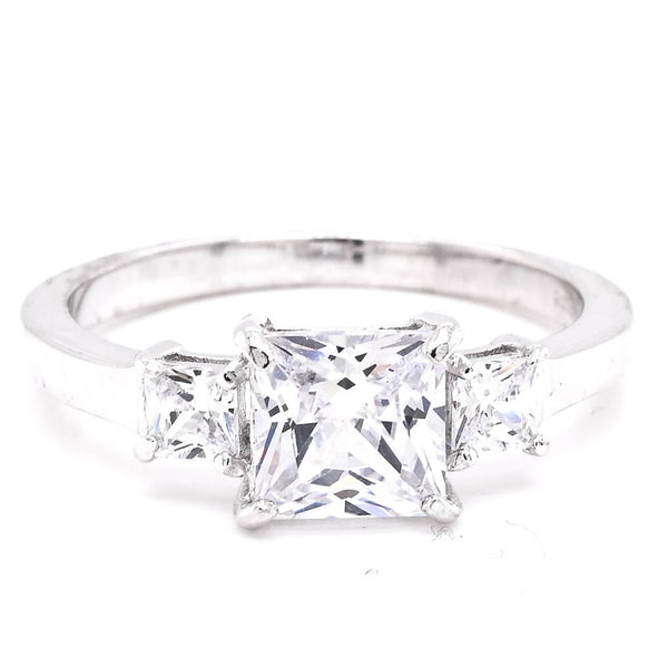 graziella Sterling Silver Princess Cut 3 Stone C.Z Ring