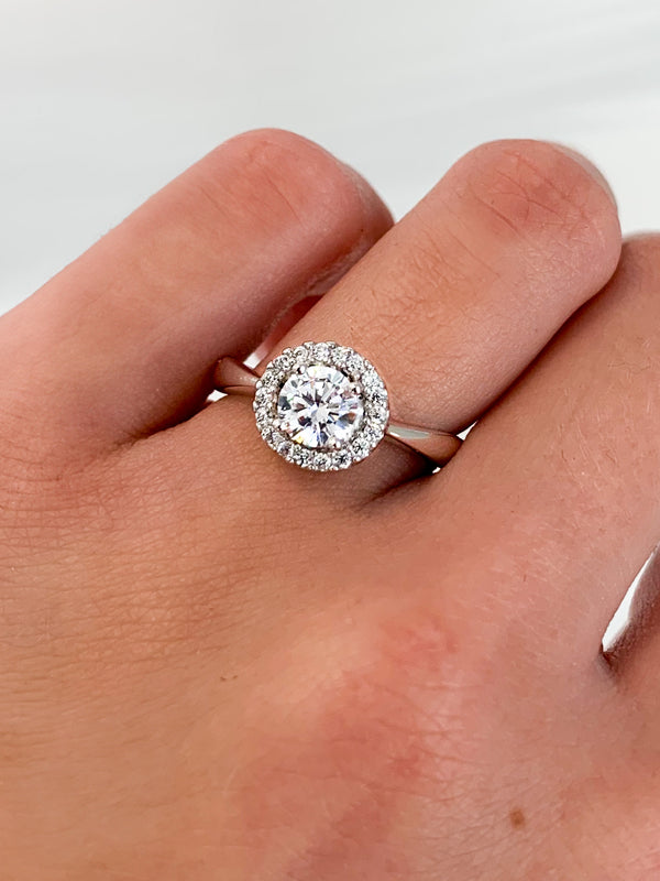Graziella Sterling Silver Round Brilliant Halo Set C.Z Ring