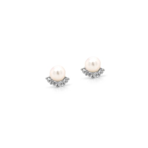 graziella Sterling Silver Sunshine Pearl and CZ Stud Earrings