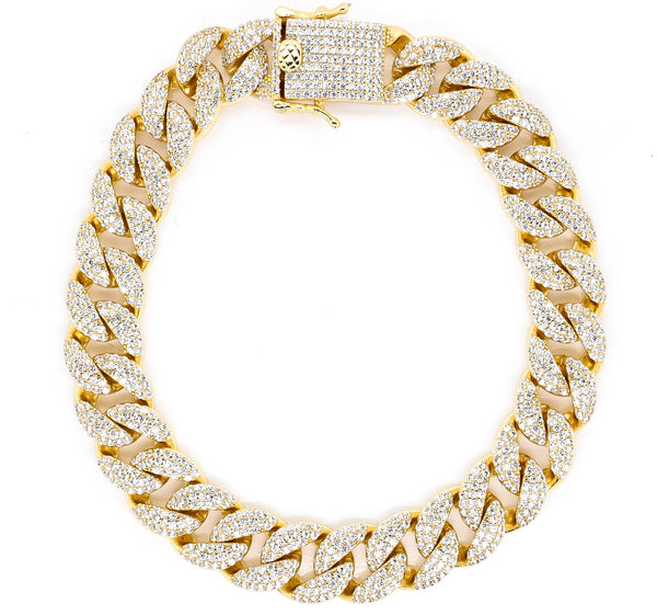 graziella Sterling Silver Yello Gold PVD Plated 8.5" 7MM C.Z Bracelet