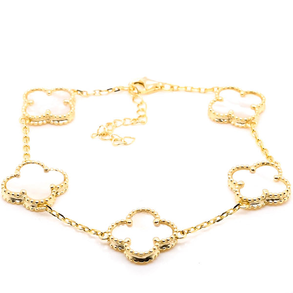 graziella Sterling Silver Yellow Gold Plated 8" Mother of Pearl Flower Bracelet