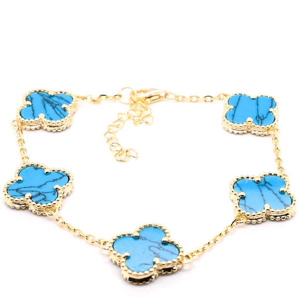 Graziella Sterling Silver Yellow Gold Plated 8" Turquoise Flower Bracelet