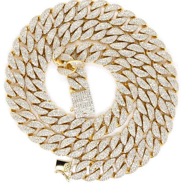 graziella Sterling Silver Yellow Gold PVD Plated 24" 12MM C.Z Necklace