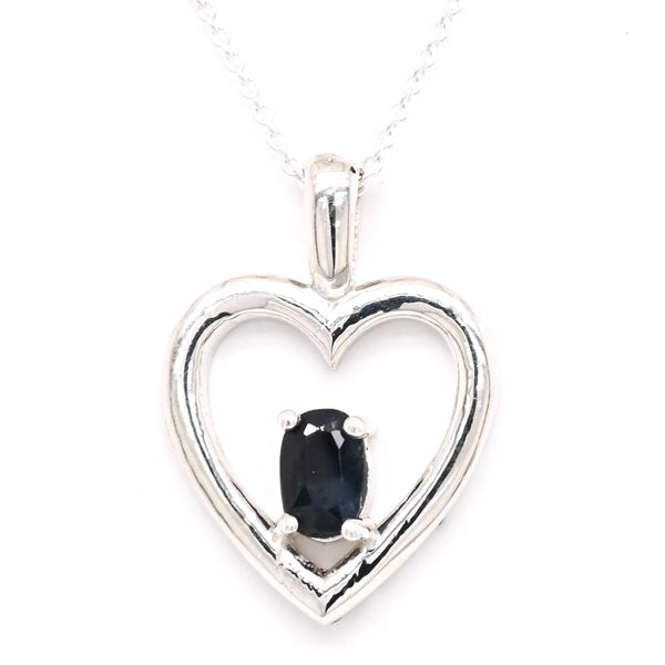 graziella Stocking Stuffer 2024 Sterling Silver 18" 0.50CT Oval shape Blue Sapphire Heart Necklace