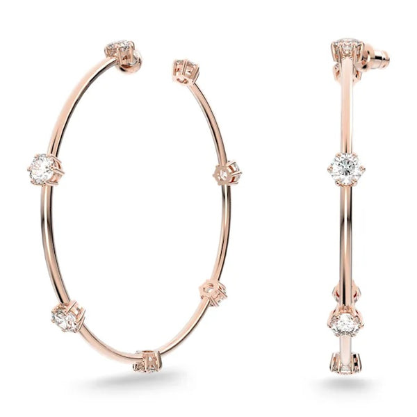 graziella Swarovski Constella hoop earrings Round cut Small White Rose gold-tone plated