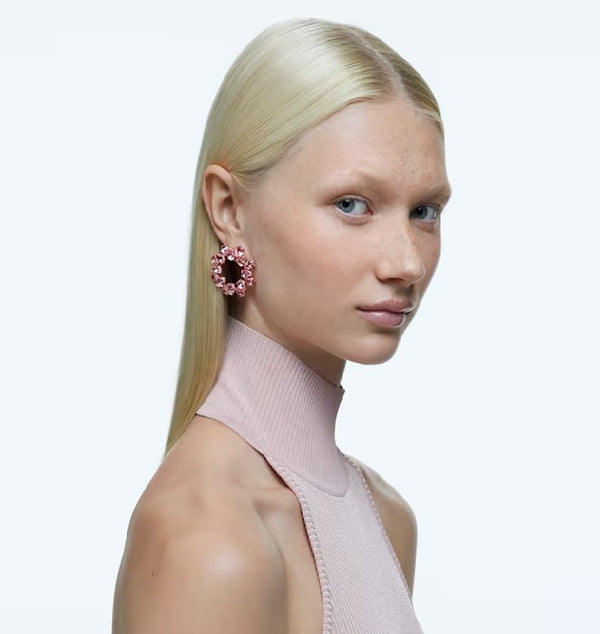 Graziella Swarovski Millenia Hoop Earrings Circle Pear Cut Pink Rose Gold-tone Plated