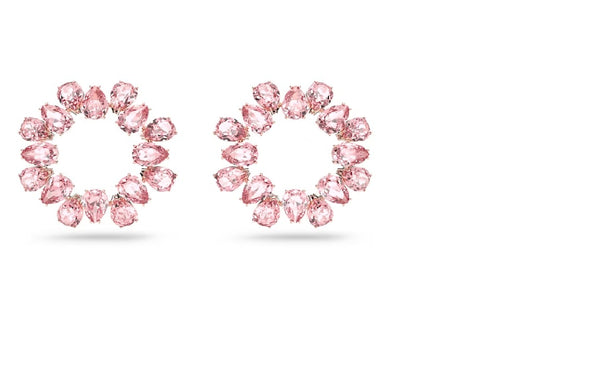 graziella Swarovski Millenia hoop earrings Circle Pear cut Pink Rose gold-tone plated