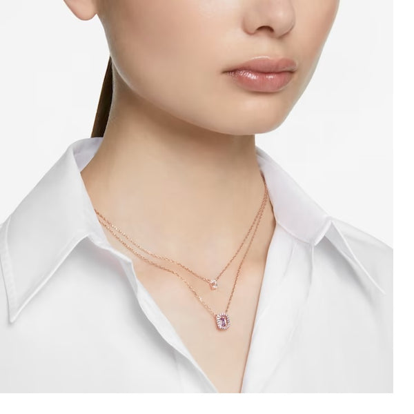 Graziella Swarovski Millenia Layered Necklace Octagon Cut Rose Gold-tone Plated