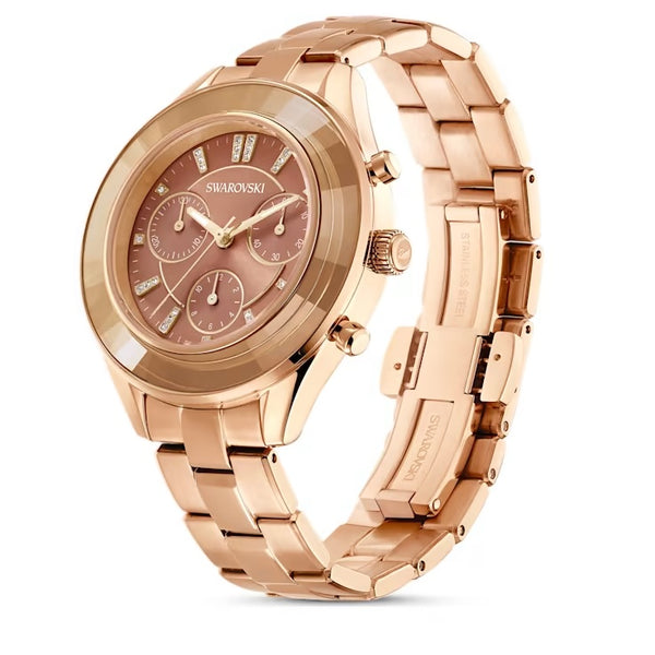 Graziella Swarovski Octea Lux Sport Watch Metal Bracelet Brown Gold-tone Finish