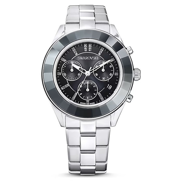graziella Swarovski Octea Lux Sport watch Swiss Made Metal bracelet Black Stainless steel