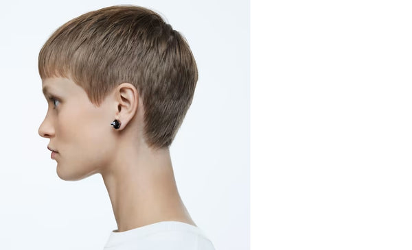 Graziella Swarovski Ortyx Stud Earrings Pyramid Cut Grey Ruthenium Plated