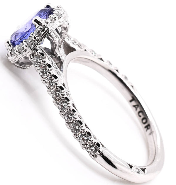 Graziella Tacori Platinum 1.16CT Round Tanzanite & Diamond Halo Set Ring