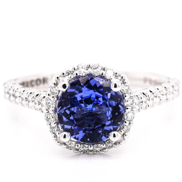 graziella Tacori Platinum 1.16CT Round Tanzanite & Diamond Halo Set Ring