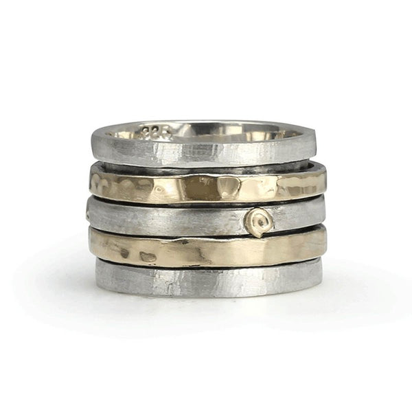 graziella Tranquility Meditation Ring. Sterling Silver and 9KT Yellow Gold. Size 7
