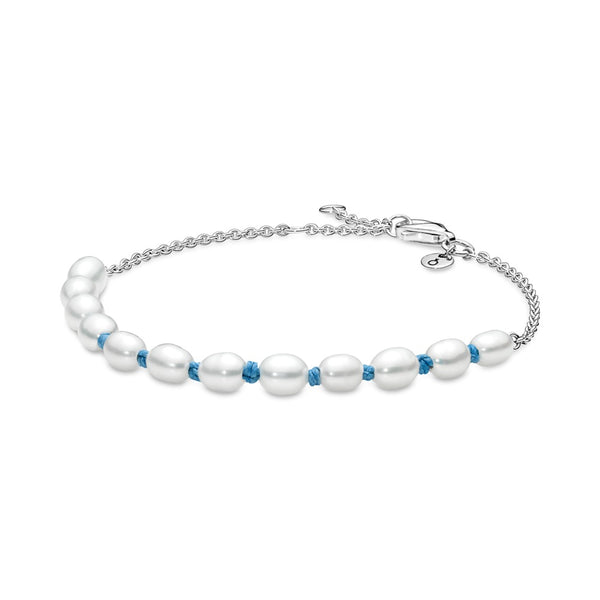 graziella Treated Freshwater Cultured Pearl Blue Cord Chain Bracelet