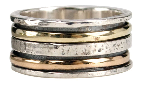 graziella Universe Meditation Ring. Sterling Silver and 9KT Gold. Size 7