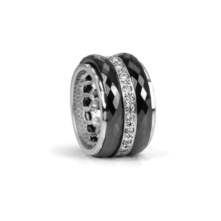 graziella Untold Meditation Ring. Sterling Silver Black Ceramic and C.Z. Size 7