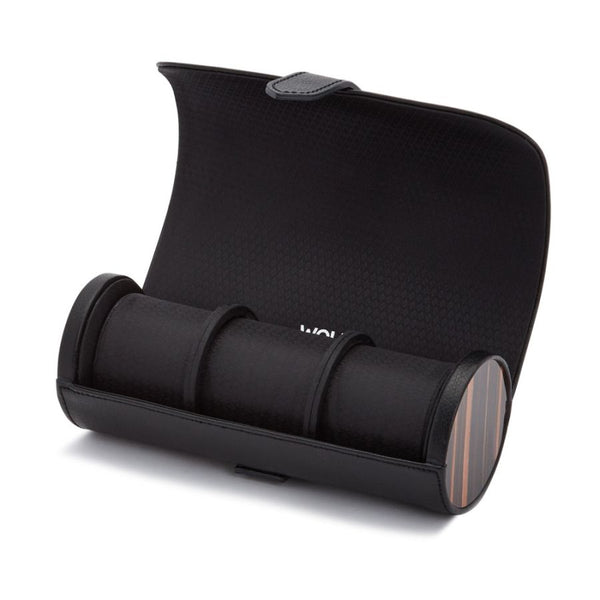 Graziella WOLF Roadster Triple Watch Roll. Black Ebony