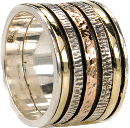 graziella Zen Meditation Ring. Sterling Silver and 9KT Yellow and Rose Gold. Size 9