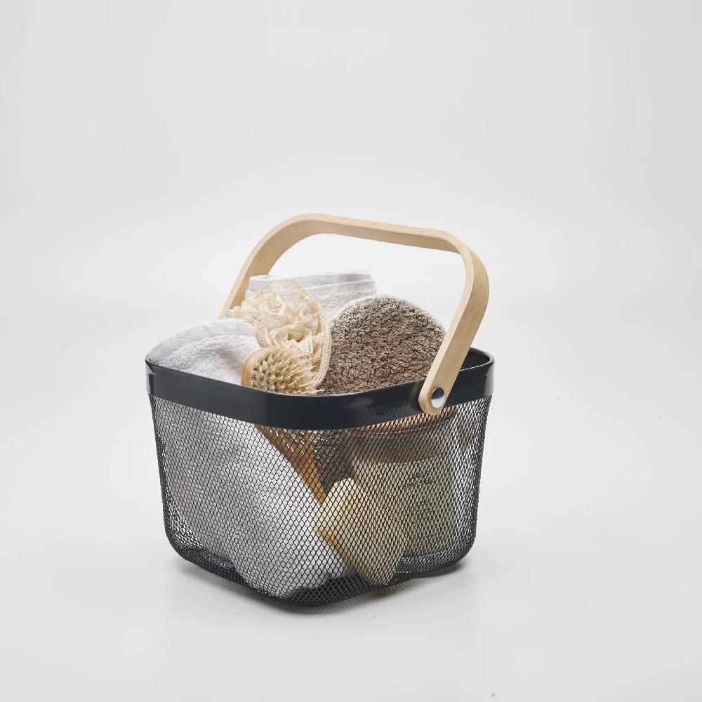 Guillouard Panier Métal 10L - Avec Anse En Bois - Gris