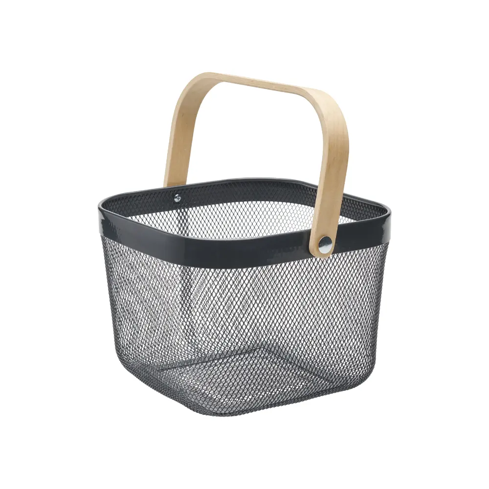 guillouard Panier Métal 10L - Avec Anse en Bois - Gris