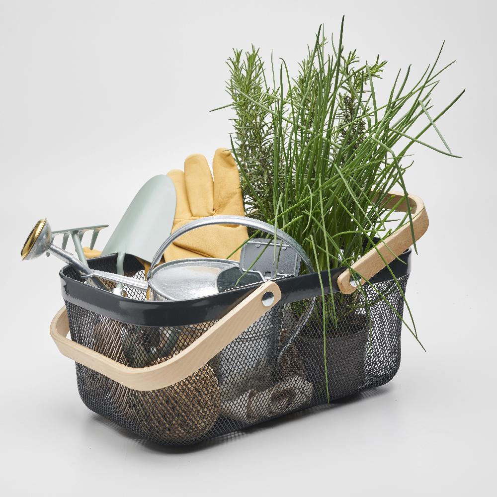 Guillouard Panier Métal 16L - Avec Anses En Bois - Gris