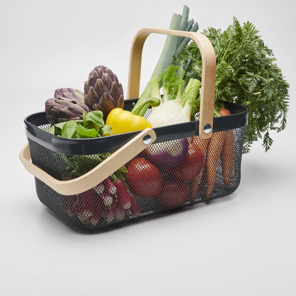 Guillouard Panier Métal 16L - Avec Anses En Bois - Gris