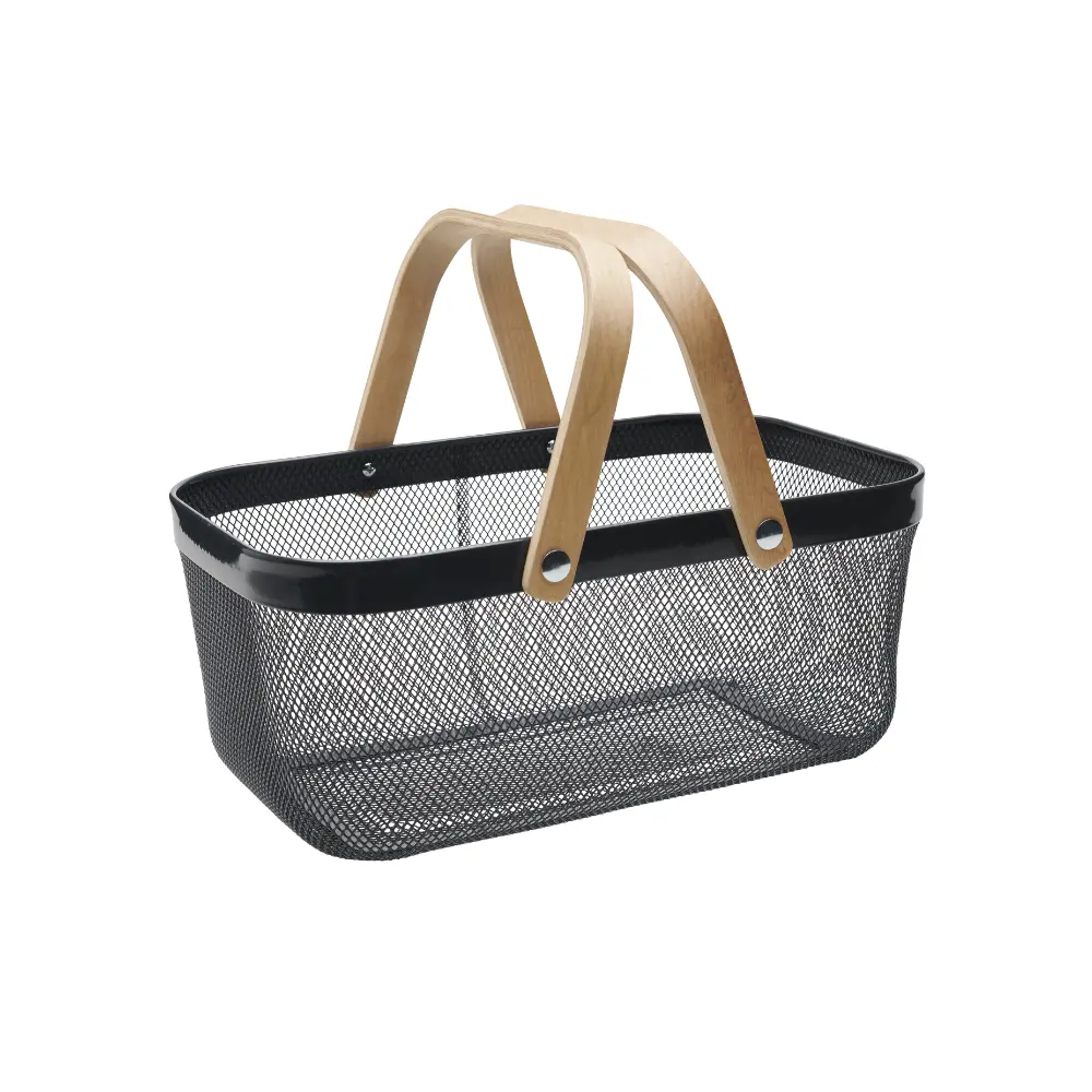 guillouard Panier Métal 16L - Avec Anses en Bois - Gris